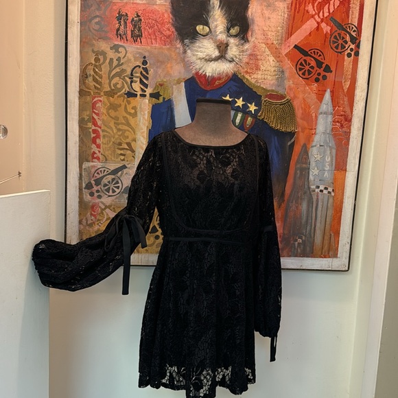 free people black lace long sleeve dress Tulle